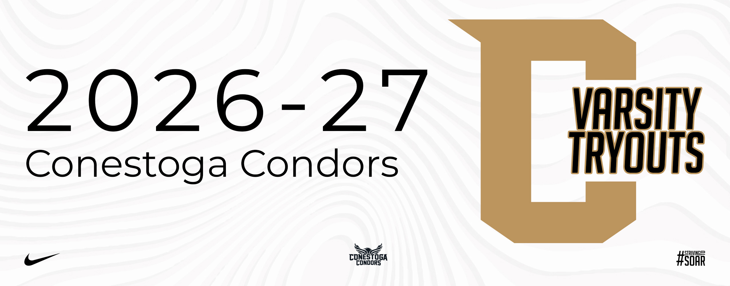A photo banner reading 2026/27 Conestoga Condors Varsity Tryouts