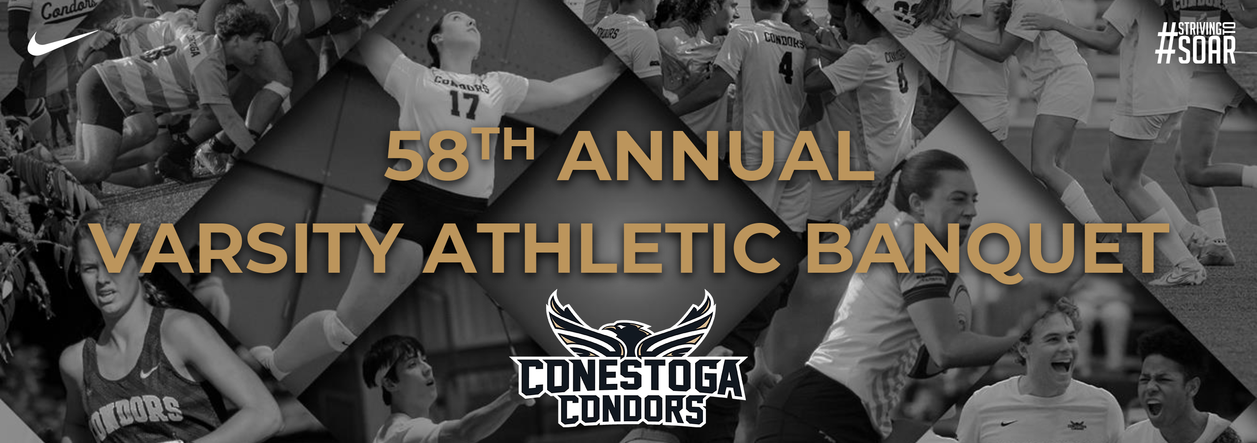 A headline banner reading 58th Annual Varsity Athletic Banquet.