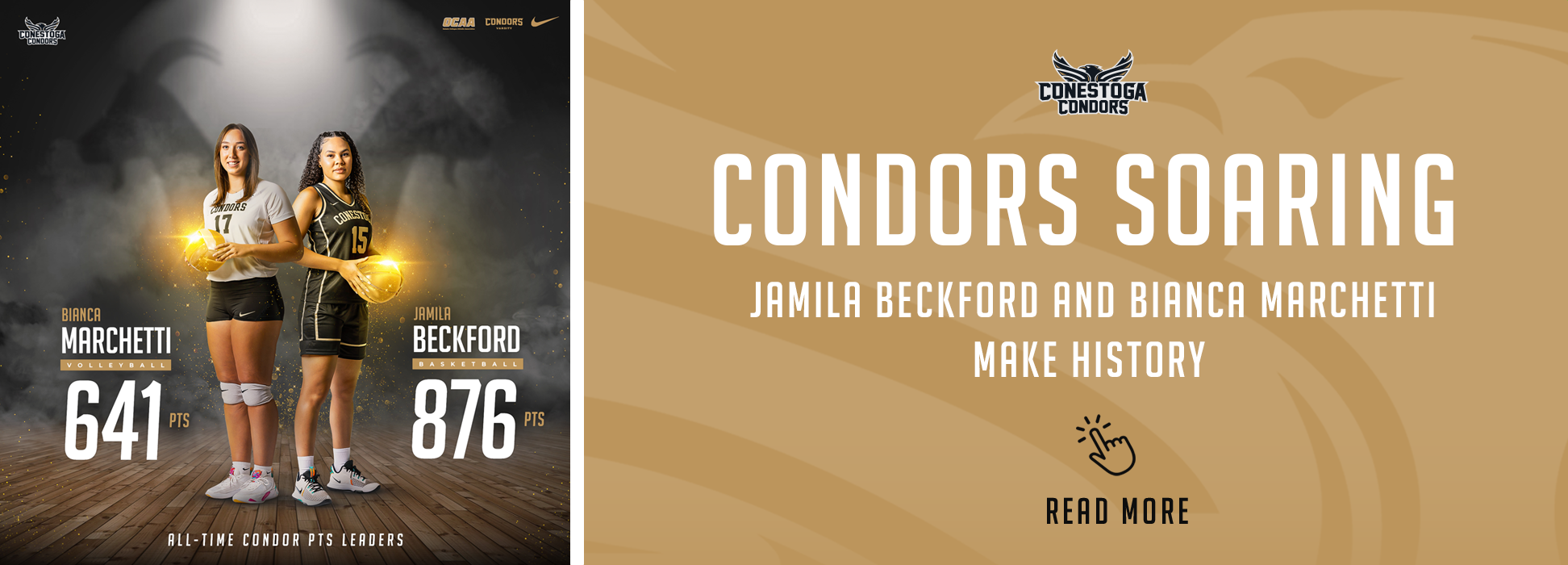 A headline reading Condors Soaring Jamila Beckford and Bianca Marchetti Make History