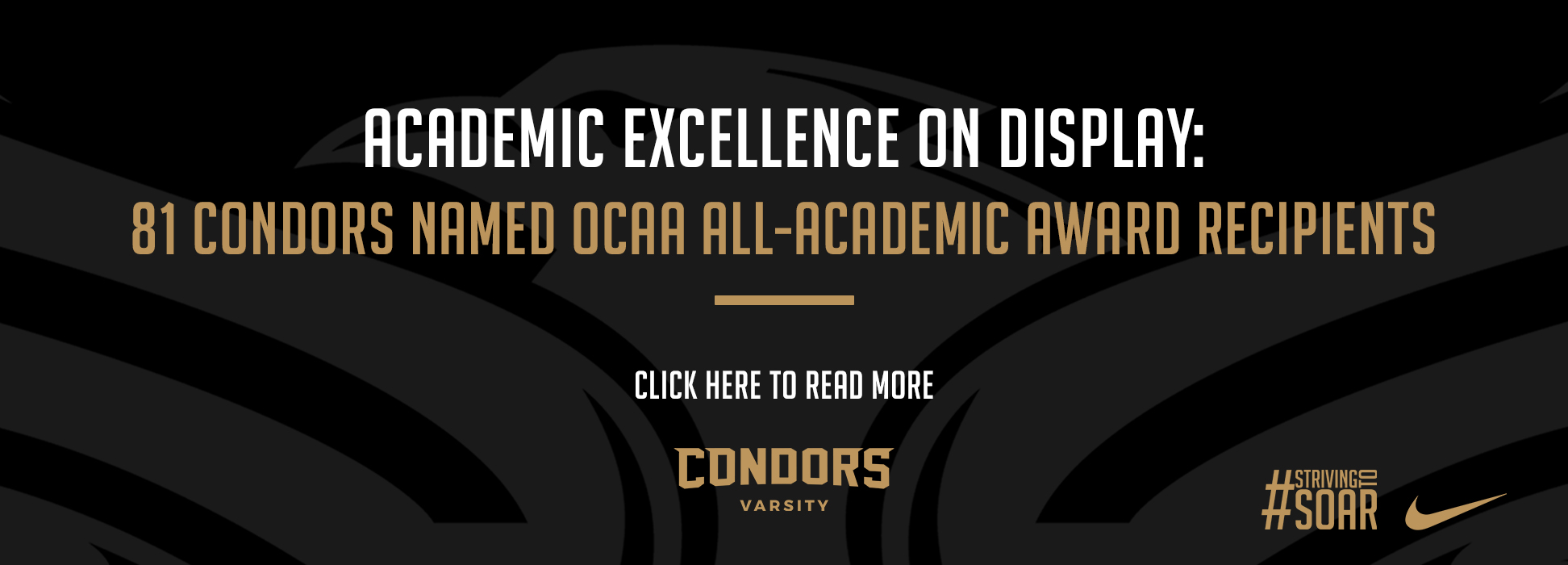 A headline banner reading, "Academic Excellence on Display: 81 Condors Named OCAA All-Academic Award Recipients"
